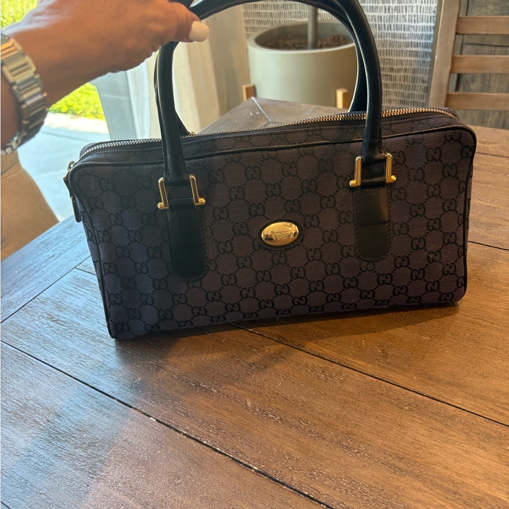 Gucci Black and Gold Monogram Tote